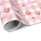 Berry first birthday pink gingham strawberry gift ラッピングペーパー (ロールコーナー)