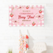 Berry first birthday pink gingham strawberry girl 横断幕 (インサイチュ)
