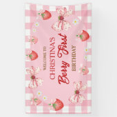 Berry first birthday pink gingham strawberry girl 横断幕 (縦)