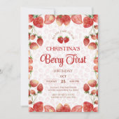 Berry first birthday pink strawberry cute girl 招待状 (正面)