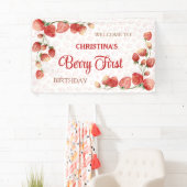 Berry first birthday pink strawberry cute girl 横断幕 (インサイチュ)