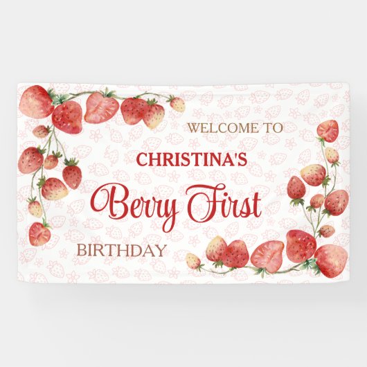 Berry first birthday pink strawberry cute girl 横断幕 (横)