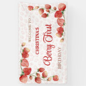 Berry first birthday pink strawberry cute girl 横断幕 (縦)