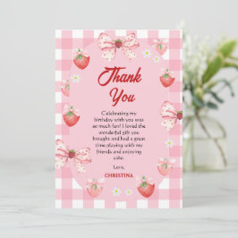 Berry first birthday pink strawberry gingham sweet サンキューカード
