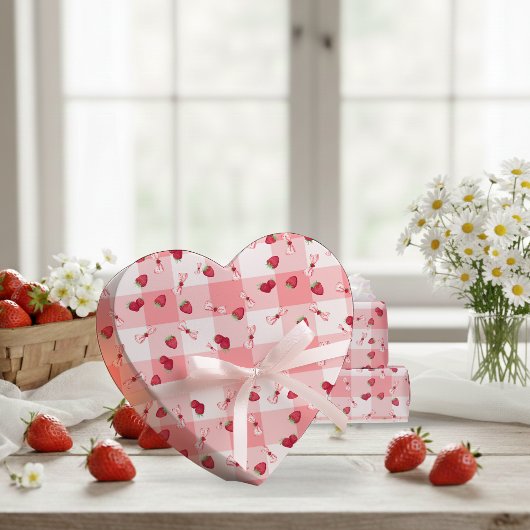 Berry First Birthday Red Gingham Bows ラッピングペーパー