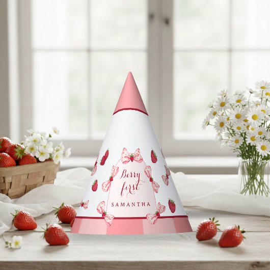 Berry First Birthday Red Gingham Bows Party Hat パーティーハット
