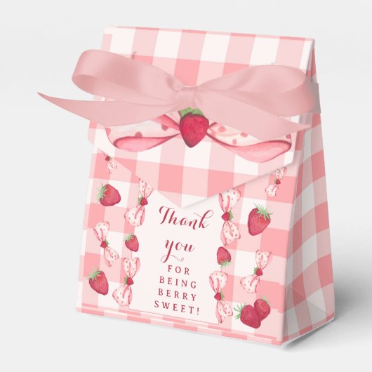 Berry First Birthday Red Gingham Bows Square フェイバーボックス (正面サイド)