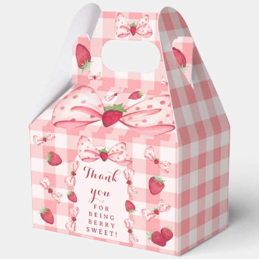 Berry First Birthday Red Gingham Bows Square フェイバーボックス (正面)
