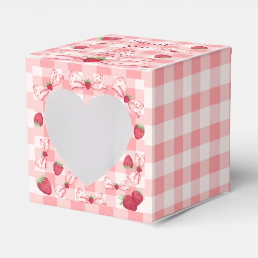 Berry First Birthday Red Gingham Bows Square フェイバーボックス (正面サイド)
