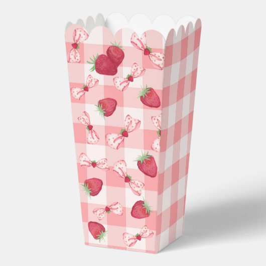 Berry First Birthday Red Gingham Bows Square フェイバーボックス (裏面)