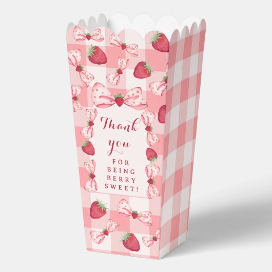 Berry First Birthday Red Gingham Bows Square フェイバーボックス (正面)