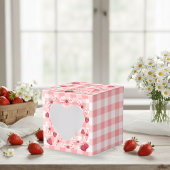 Berry First Birthday Red Gingham Bows Square フェイバーボックス