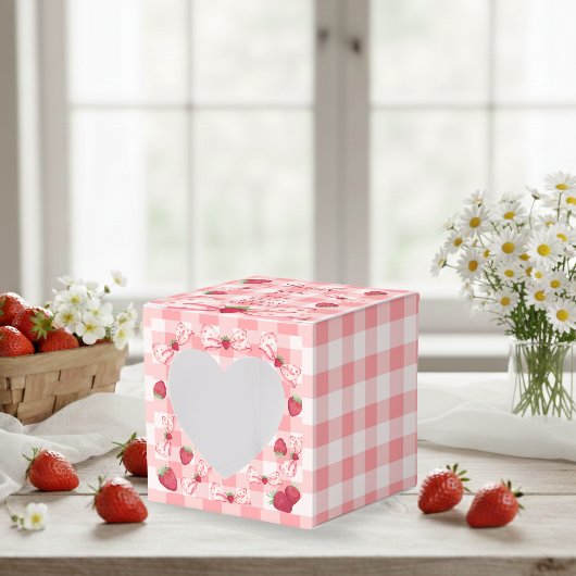 Berry First Birthday Red Gingham Bows Square フェイバーボックス
