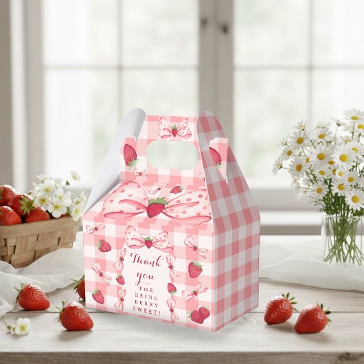 Berry First Birthday Red Gingham Bows Square フェイバーボックス