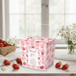 Berry First Birthday Red Gingham Bows Square フェイバーボックス