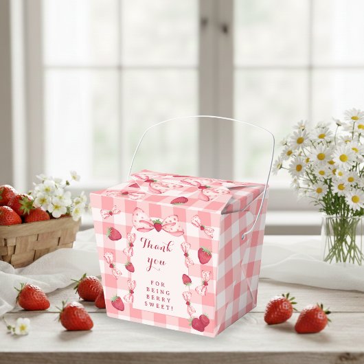 Berry First Birthday Red Gingham Bows Square フェイバーボックス