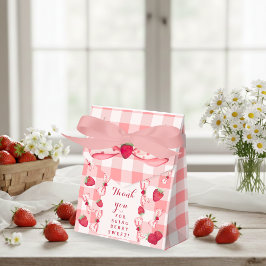 Berry First Birthday Red Gingham Bows Square フェイバーボックス