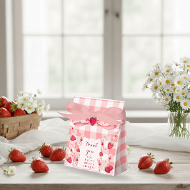 Berry First Birthday Red Gingham Bows Square フェイバーボックス
