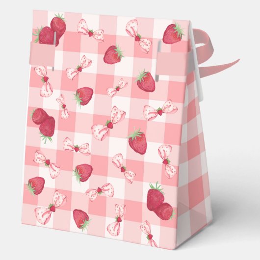 Berry First Birthday Red Gingham Bows Square フェイバーボックス (裏面)