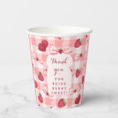 Berry First Birthday Red Gingham Strawberry Bows 紙コップ (裏面)