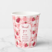 Berry First Birthday Red Gingham Strawberry Bows 紙コップ (正面)