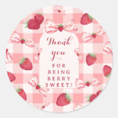Berry First Birthday Stickers Red Gingham Bows ラウンドシール (正面)