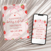 Berry First Birthday Strawberry 招待状