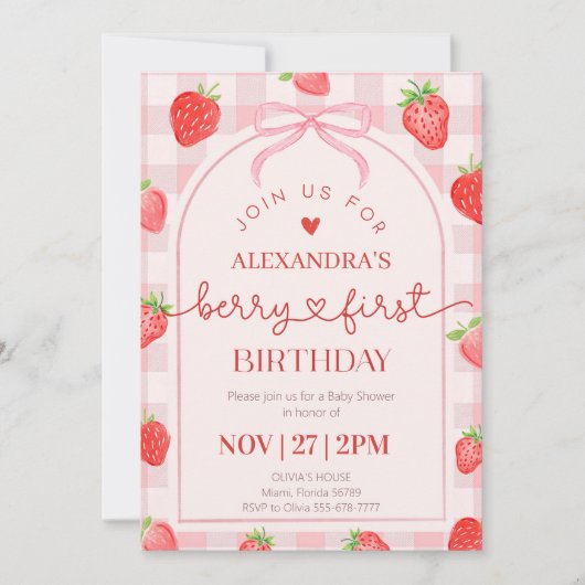 Berry First Birthday Strawberry 招待状 (正面)