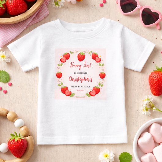 Berry First Birthday | Strawberry 1st Birthday  ベビーTシャツ