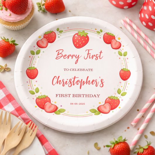 Berry First Birthday | Strawberry 1st Birthday  ペーパープレート