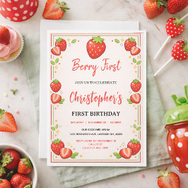 Berry First Birthday | Strawberry 1st Birthday  招待状