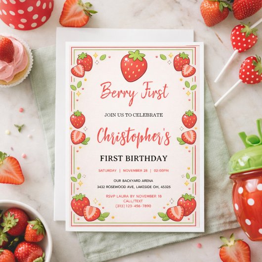 Berry First Birthday | Strawberry 1st Birthday  招待状
