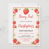 Berry First Birthday | Strawberry 1st Birthday  招待状 (正面)