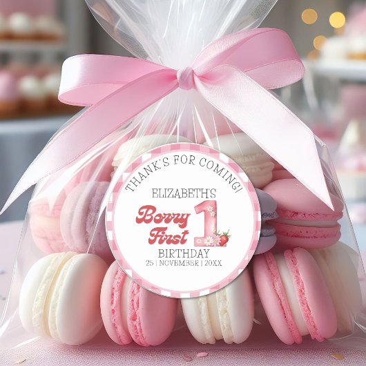 "Berry First Birthday Strawberry Birthday Theme ラウンドシール