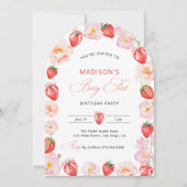 Berry First Birthday Strawberry Bow 1st Birthday 招待状 (正面)