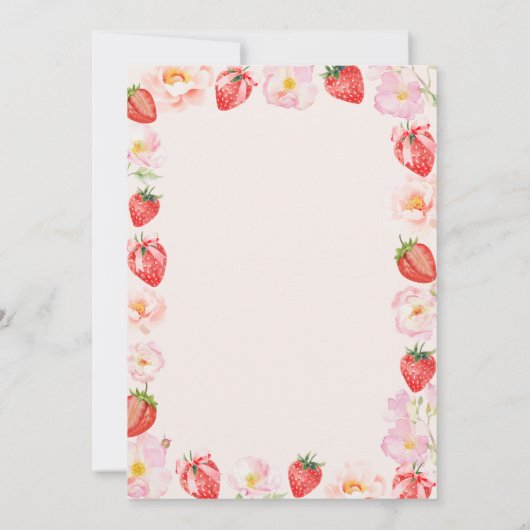 Berry First Birthday Strawberry Bow 1st Birthday 招待状 (裏面)