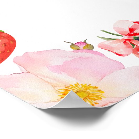 Berry First Birthday Strawberry Bow Welcome ポスター (角)