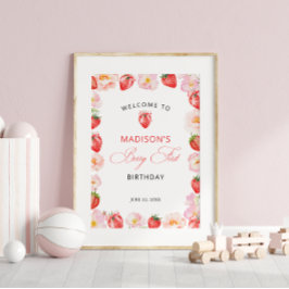 Berry First Birthday Strawberry Bow Welcome ポスター