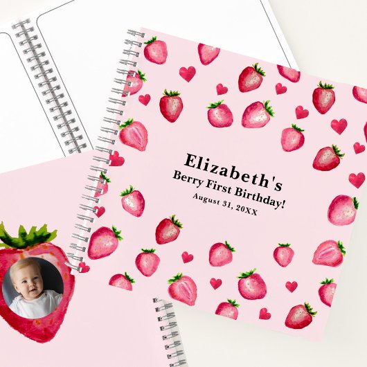 Berry First Birthday Strawberry Custom Guest Book ノートブック