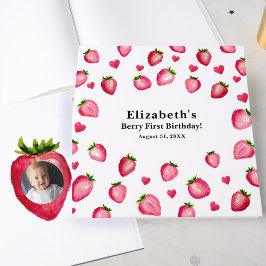 Berry First Birthday Strawberry Custom Photo ゲストブック