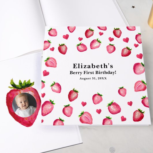Berry First Birthday Strawberry Custom Photo ゲストブック