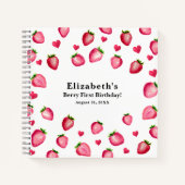 Berry First Birthday Strawberry Custom Photo ノートブック (正面)