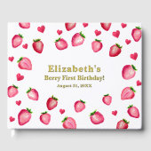 Berry First Birthday Strawberry Custom Photo Gold ゲストブック (正面)