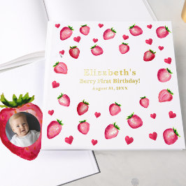 Berry First Birthday Strawberry Custom Photo Gold ゲストブック