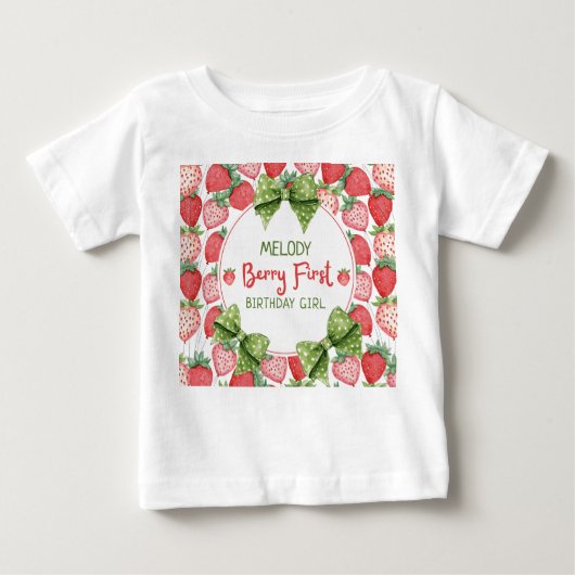 Berry First Birthday Strawberry Party ベビーTシャツ (正面)