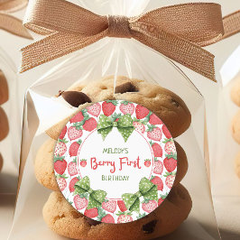 Berry First Birthday Strawberry Party ラウンドシール