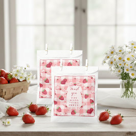 Berry First Birthday Strawberry Red Gingham Bows フェイバーバッグ