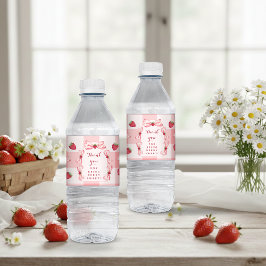 Berry First Birthday Strawberry Red Gingham Bows ペットボトルラベル