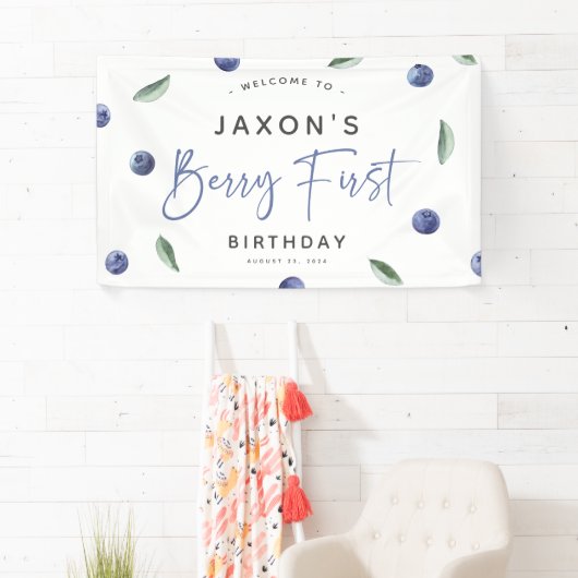 'Berry First' Blueberry 1st誕生日パーティー 横断幕 (インサイチュ)
