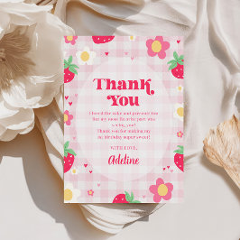 Berry First Cute 1st Birthday Strawberry サンキューカード